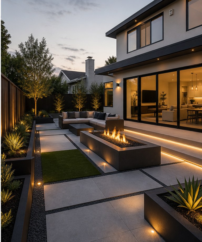 Modern luxury backyard hardscape