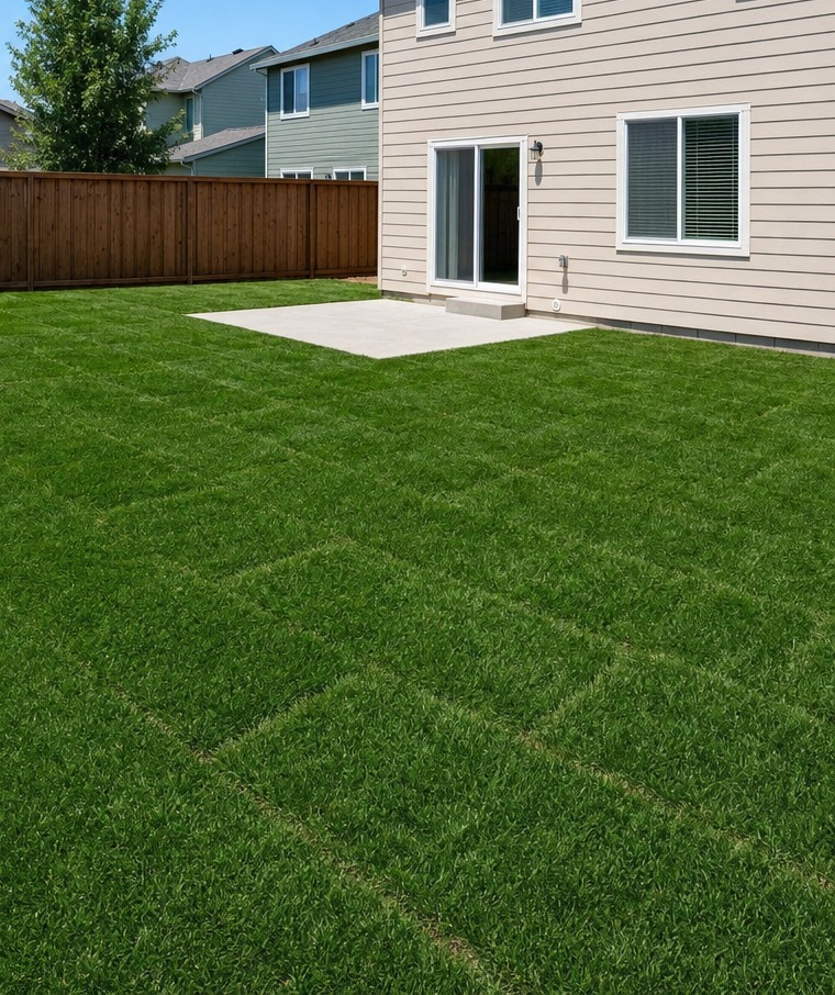 Lush green lawn after sod installation